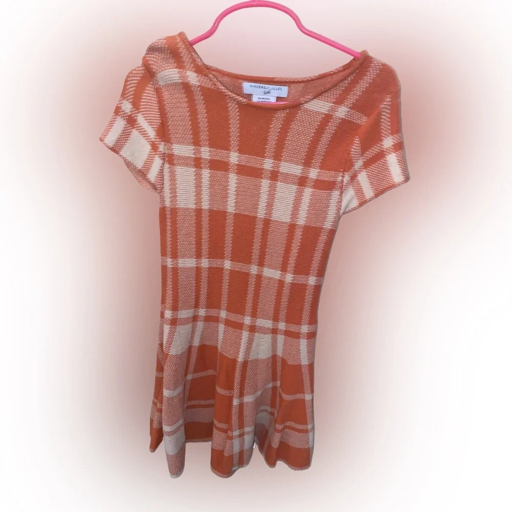 Sincerely Jules Girls Plaid Sweater Dress Orange Cream Size M 7/8